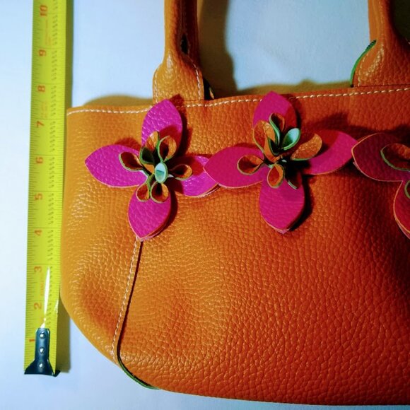 NWT  Mellow World  Orange + Pink flowers   small tote bag - Picture 9 of 11
